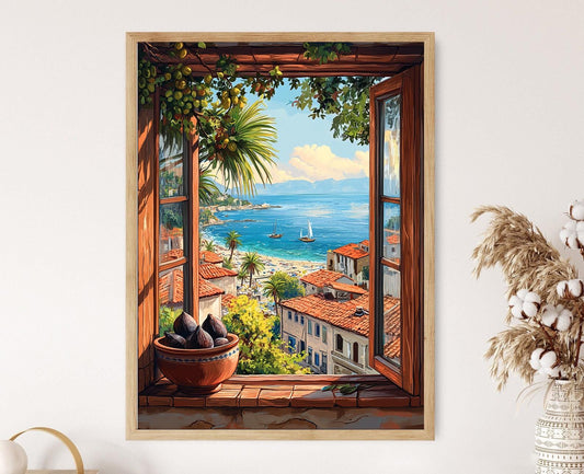 Affiche Mer Égée – Poster Vue d'Izmir avec Oliviers et Toits