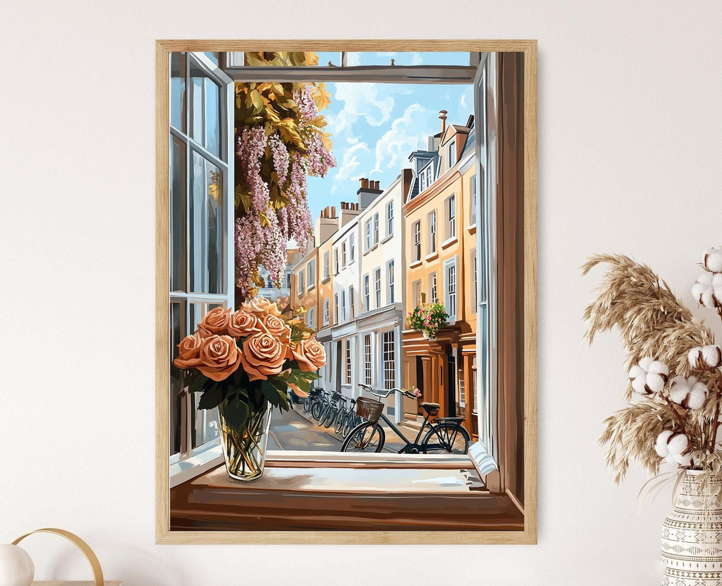 Affiche Notting Hill – Illustration des maisons pastel et rue Wisteria