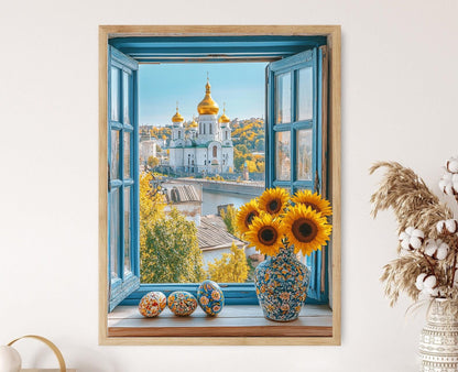 Affiche Kyiv – Poster des Dômes d'Or de St. Michel et Tournesols