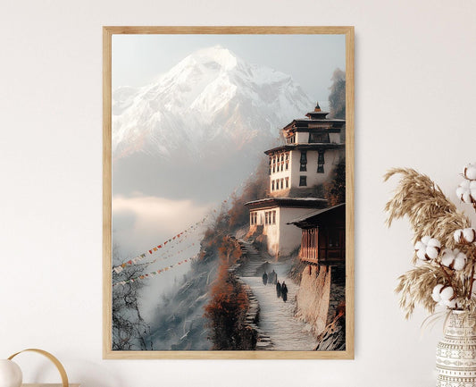 Affiche Monts Himalayens – Poster Illustration de Moines en Méditation