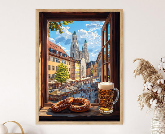 Affiche Munich – Poster Vue sur Marienplatz et Tours de la Frauenkirche