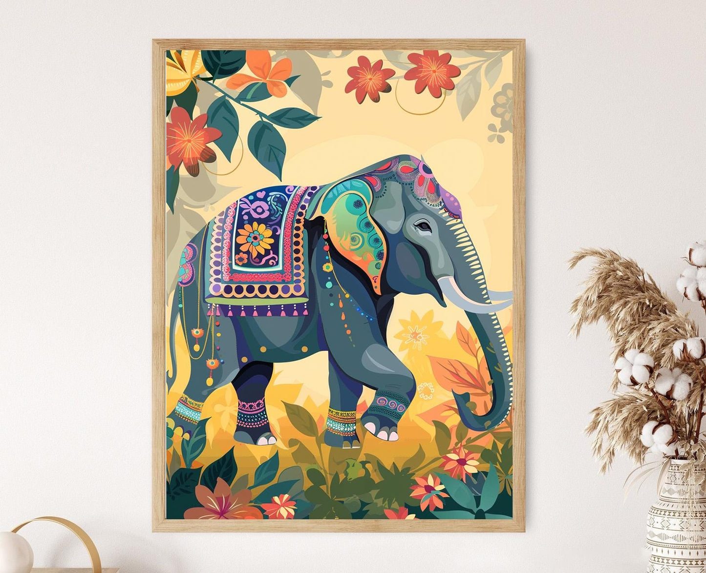 Affiche Éléphant Thaï – Impression artistique festive et colorée