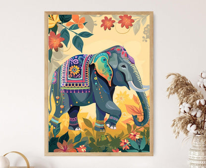 Affiche Éléphant Thaï – Impression artistique festive et colorée