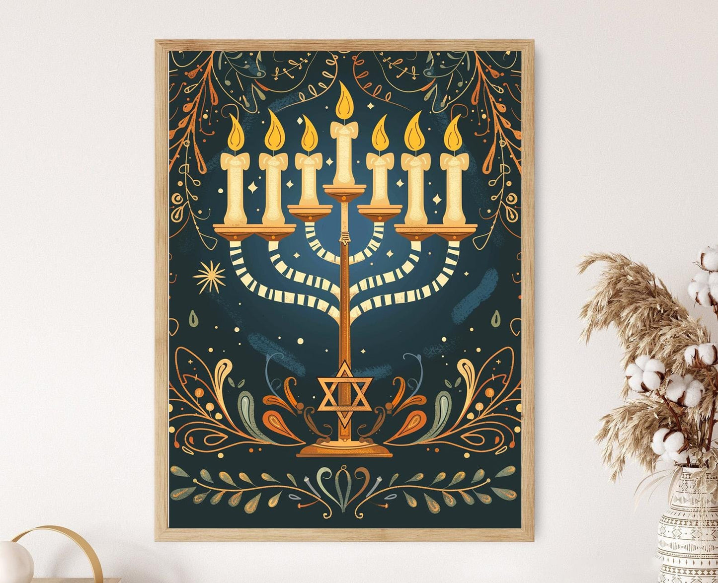 Affiche Art Juif – Menorah et Étoile de David, Décor Symbolique