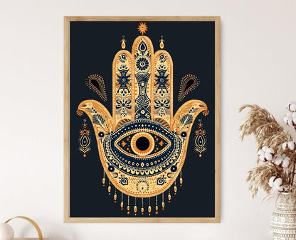 Affiche Art Juif – Poster Main Hamsa avec Motifs Intriqués