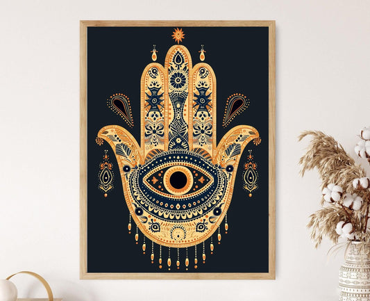 Affiche Art Juif – Poster Main Hamsa avec Motifs Intriqués