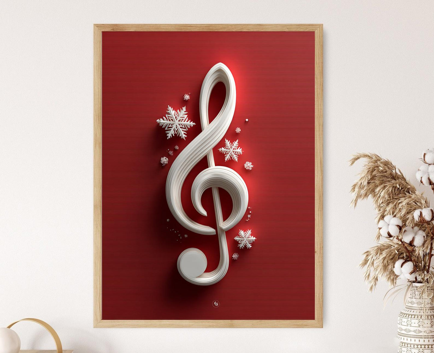 Affiche Noël - Poster Art Musical sur Fond Rouge et Blanc