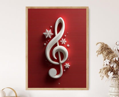 Affiche Noël - Poster Art Musical sur Fond Rouge et Blanc