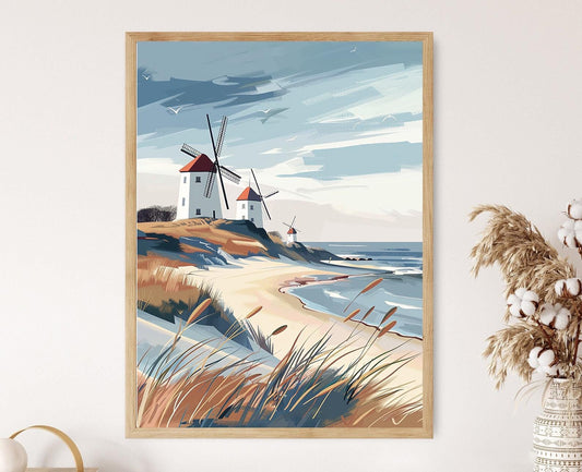 Affiche Moulins à Vent d'Öland – Poster Art Déco des Dunes Côtières