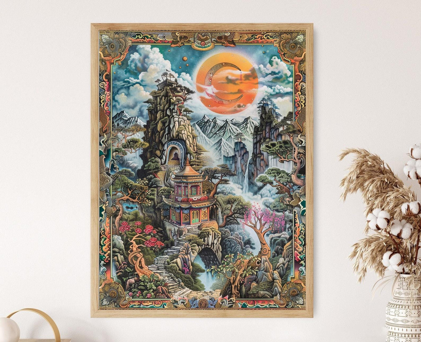 Affiche Tibétaine – Poster Art des Symboles Sacrés et Divinités