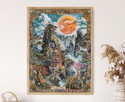 Affiche Tibétaine – Poster Art des Symboles Sacrés et Divinités