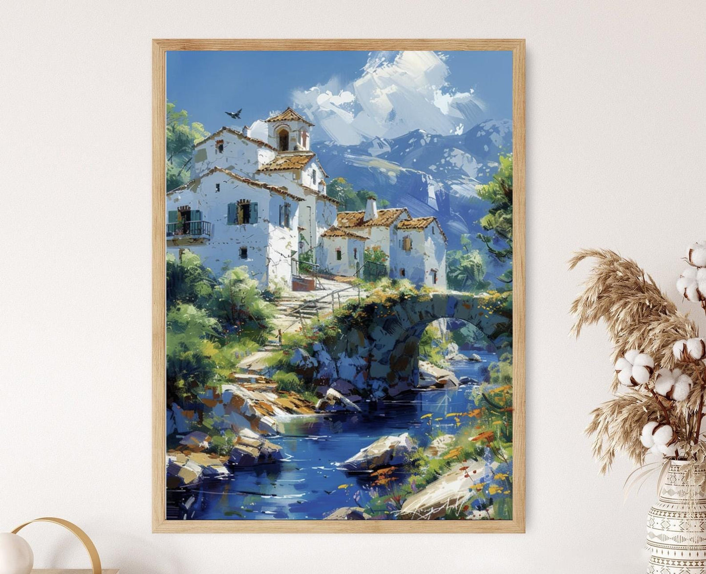 Affiche Village des Alpes Françaises – Illustration Montagne Rustique