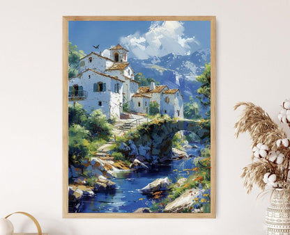 Affiche Village des Alpes Françaises – Illustration Montagne Rustique