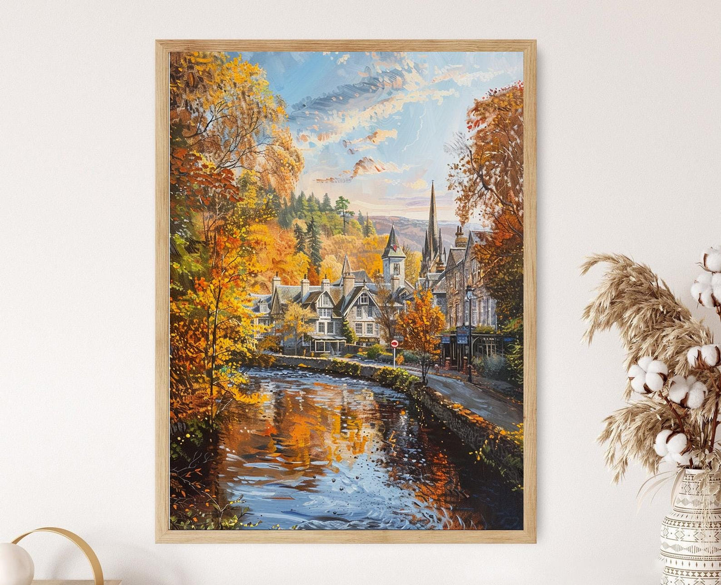 Affiche Pitlochry – Poster Architecture victorienne au bord de la rivière Tummel en automne