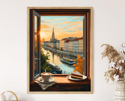 Affiche Vienne – Impression artistique de la cathédrale Saint-Étienne et café Sachertorte