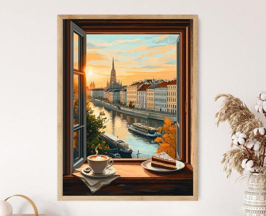 Affiche Vienne – Impression artistique de la cathédrale Saint-Étienne et café Sachertorte