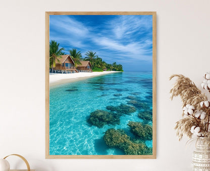 Affiche Veligandu – Poster Villas sur pilotis et lagon turquoise aux Maldives
