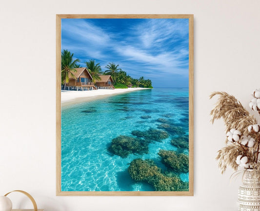 Affiche Veligandu – Poster Villas sur pilotis et lagon turquoise aux Maldives