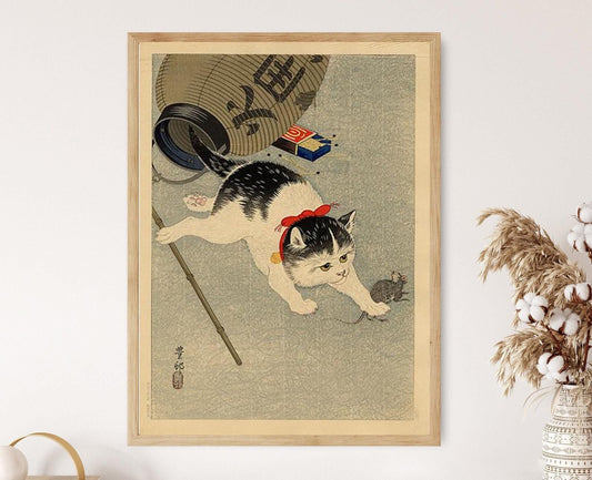 Affiche Chat Attrapant une Souris – Tirage d'Art Shin Hanga 1930