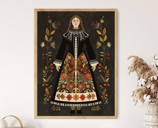 Affiche Bunad Norvégien – Poster Costume Traditionnel Illustré