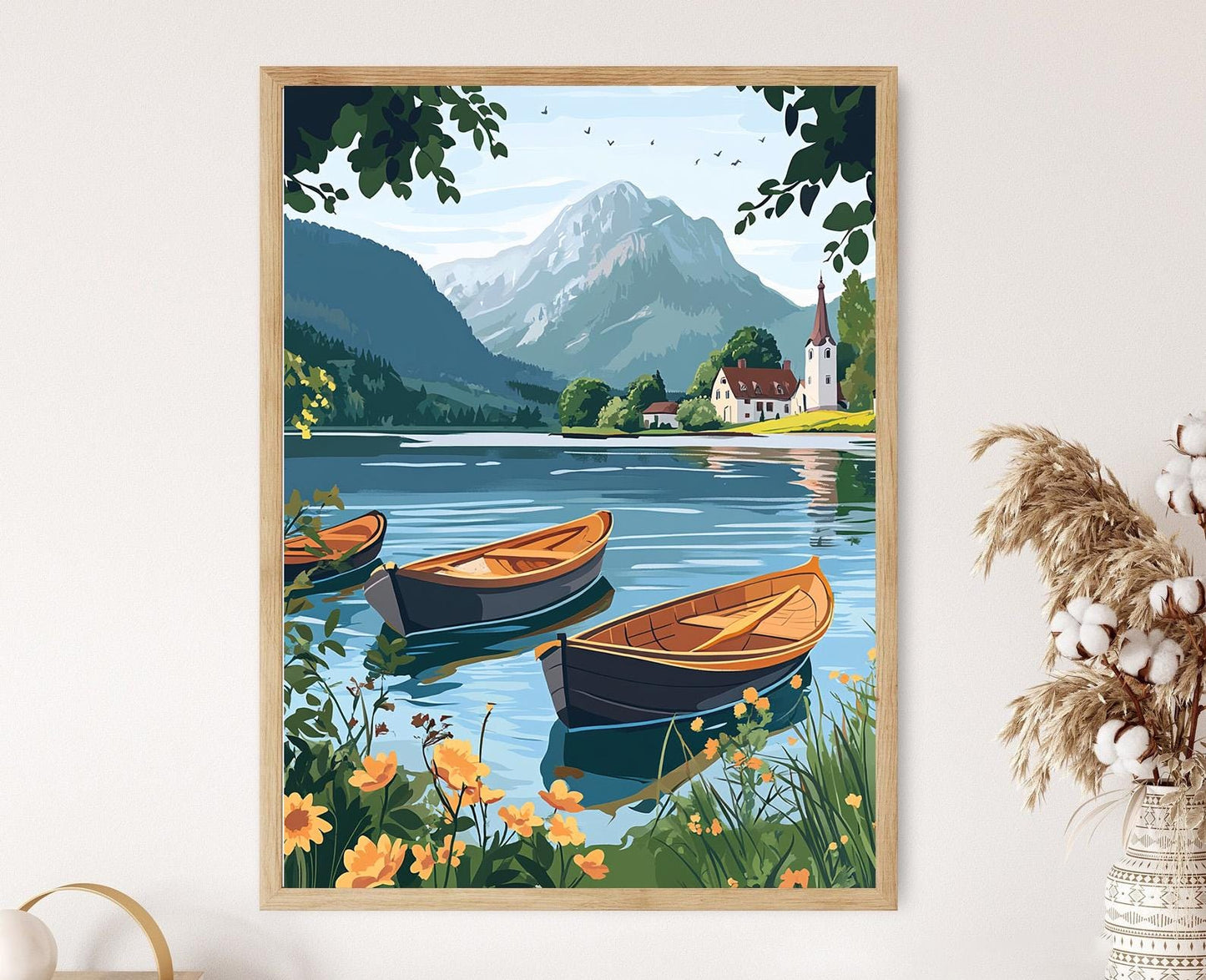Affiche Lac Wolfgang – Impression Art de Lac alpin autrichien et bateau