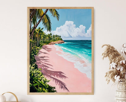 Affiche Bahamas – Poster Plage de Sable Rose et Vagues Douces