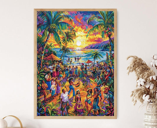 Affiche Luau Hawaïen – Art des Danseurs Traditionnels et Festin