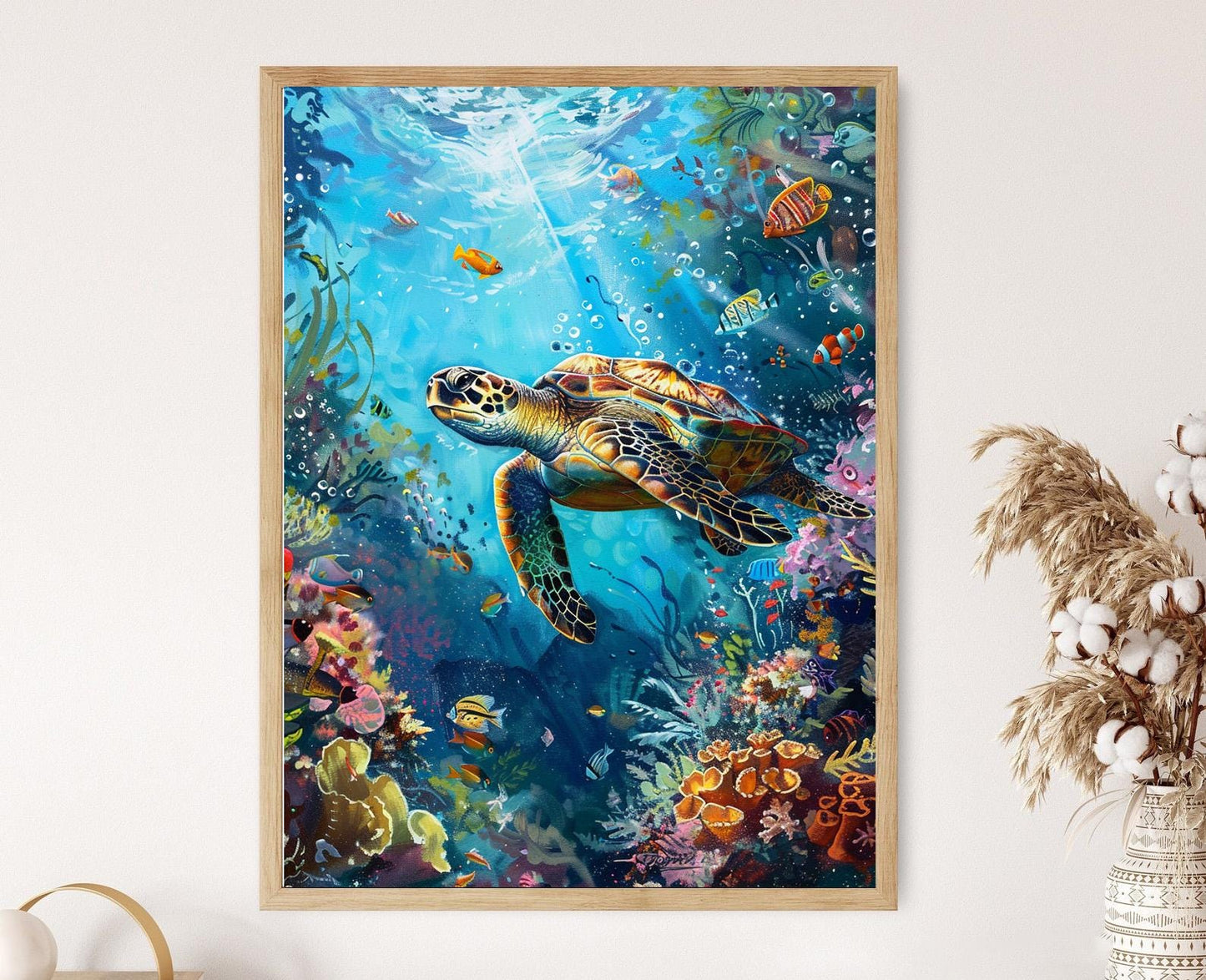 Affiche Tortue de Mer Hawaiienne – Impression Art Coral Vibrant