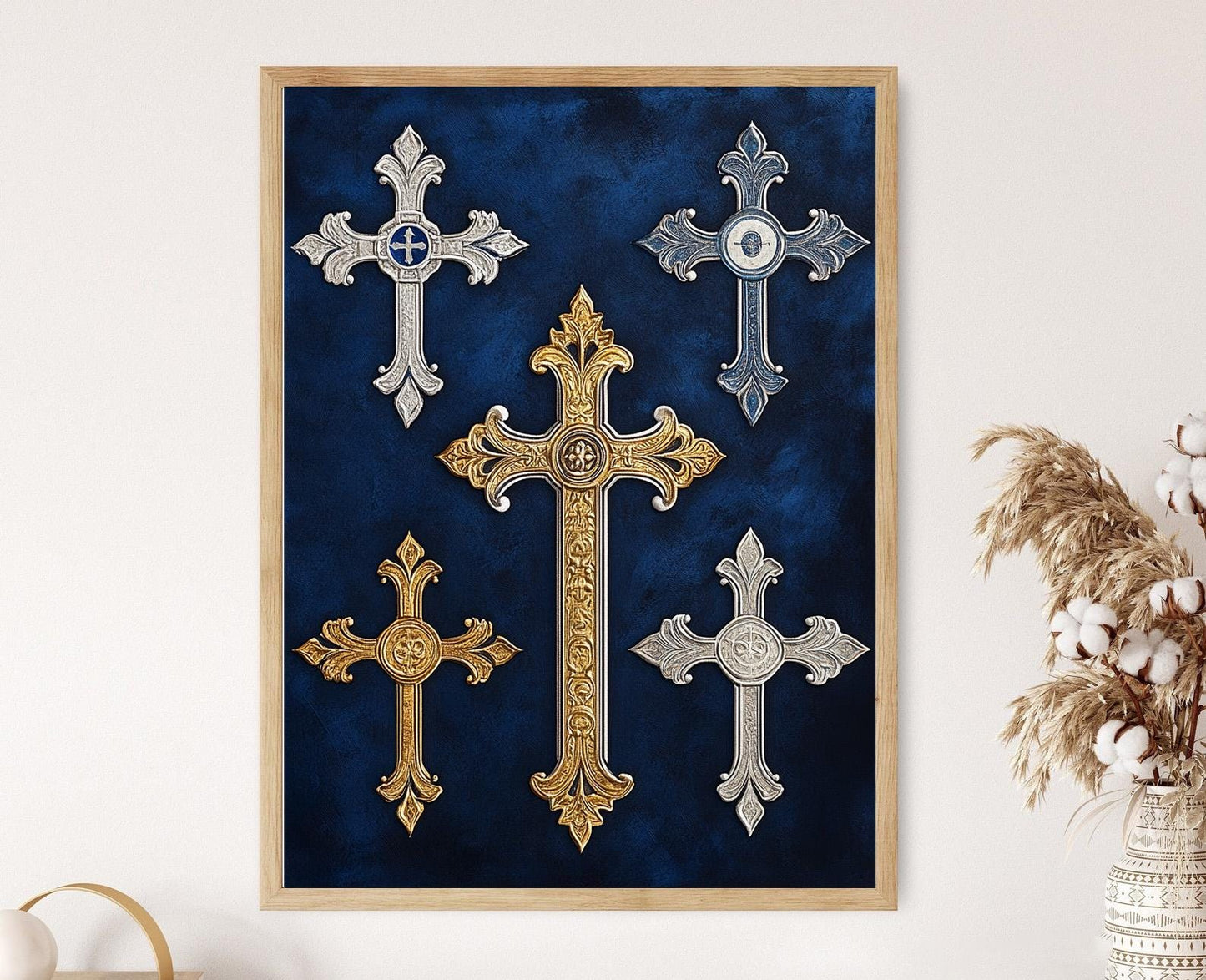 Affiche Croix Copte Argentée – Poster Décor Chrétien Africain