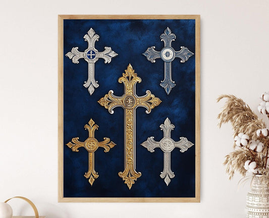 Affiche Croix Copte Argentée – Poster Décor Chrétien Africain