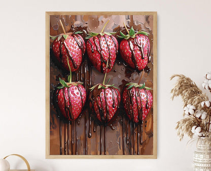 Affiche Fraises Chocolatées – Art Mural Romantique pour Cuisine