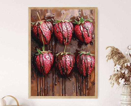Affiche Fraises Chocolatées – Art Mural Romantique pour Cuisine