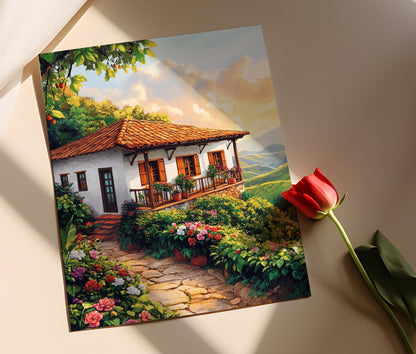 Affiche Café Colombien – Illustration Rustique de Ferme et Paysage Heritage