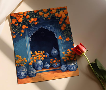 Affiche Jaipur – Poster Arche Jharokha Floral, Art Populaire Indien
