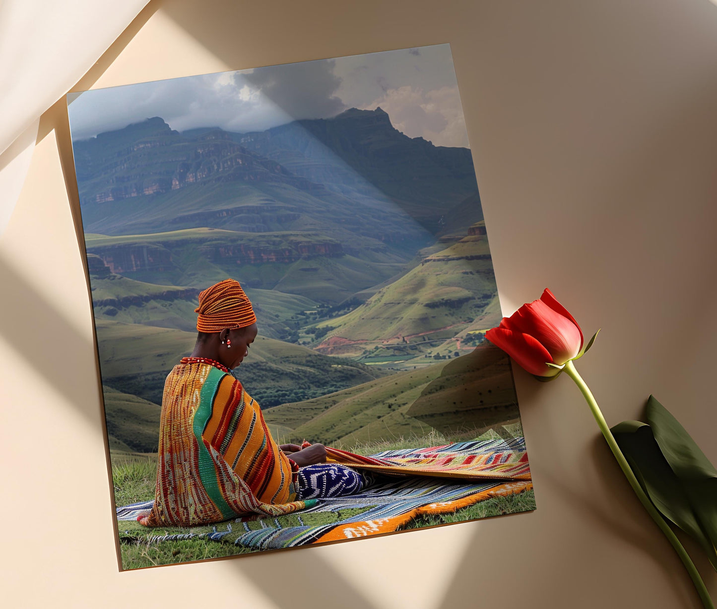 Affiche Femme Basotho Tissant – Tableau de Couverture Traditionnelle