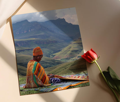 Affiche Femme Basotho Tissant – Tableau de Couverture Traditionnelle