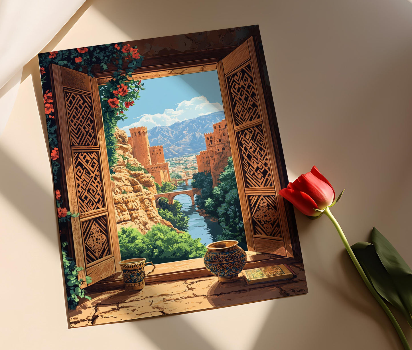 Affiche Fenêtre en Bois Constantine – Poster Sculptures Maçonniques Algériennes