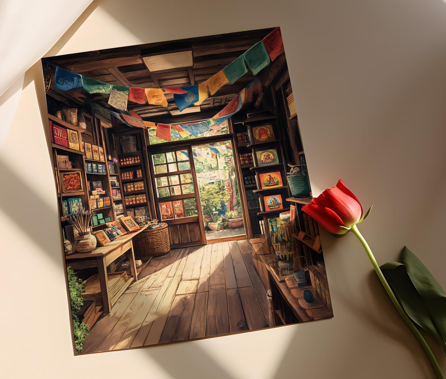 Affiche Drapeaux de Prière Tibétains – Illustration Thangka, Art Culturel