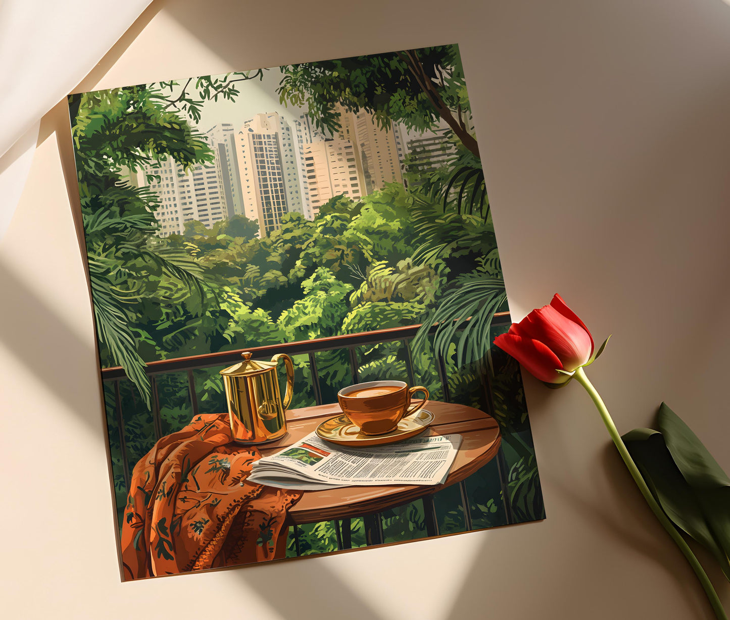 Affiche Bangalore – Poster Art Matin Sud Indien avec Café et Architecture Coloniale