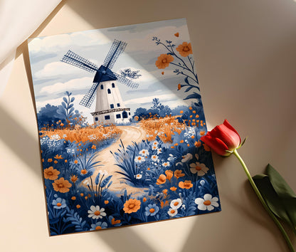 Affiche Moulin à Vent Delft – Poster Art en céramique néerlandaise