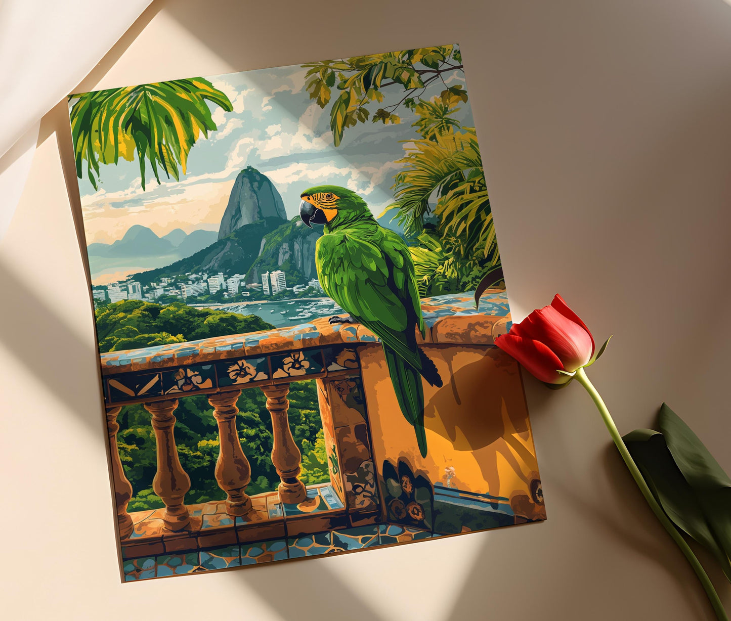 Affiche Oiseau Rio – Poster Scène de Balcon Brésilien