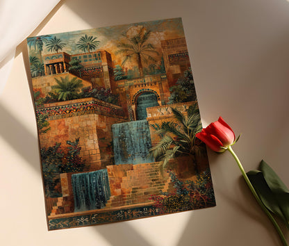 Affiche Jardins Suspendus de Babylone – Impression Fresque, Merveille Antique
