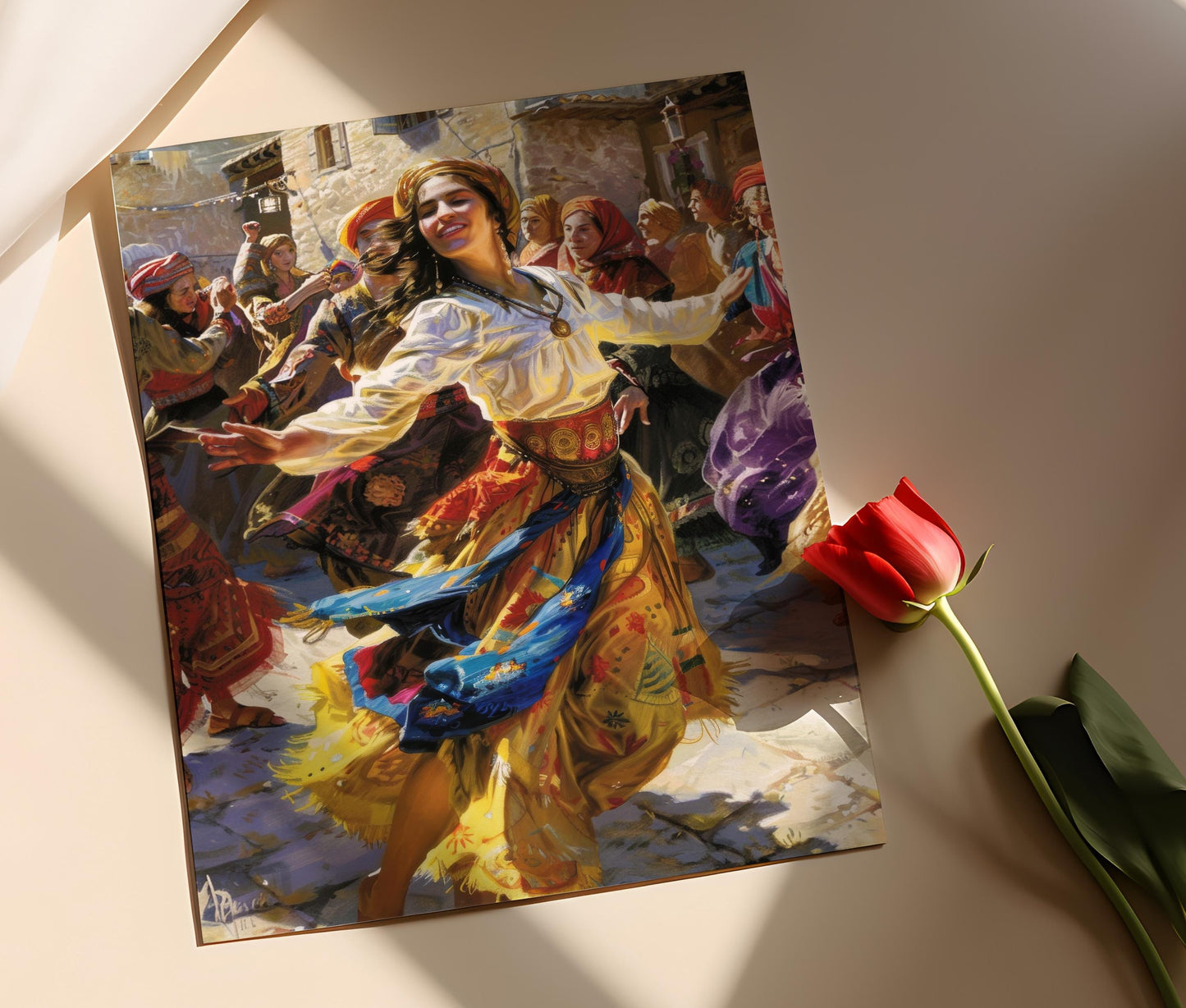 Affiche Danse Folklorique Kurde – Illustration Culturelle Éclatante