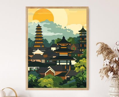 Affiche Bandung – Illustration de scène de rue en Indonésie