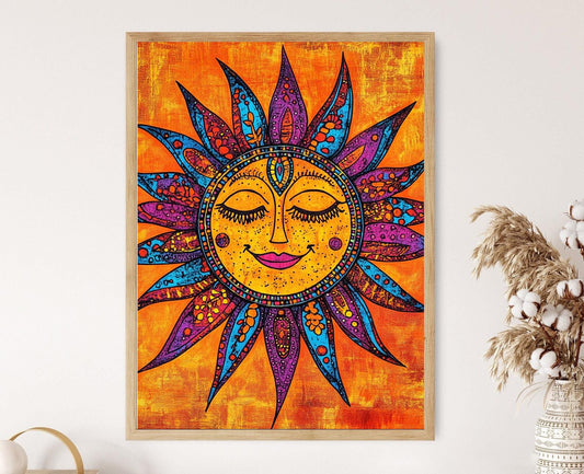 Affiche Motif Solaire Mithila – Poster Art Folk Intriqué et Positif