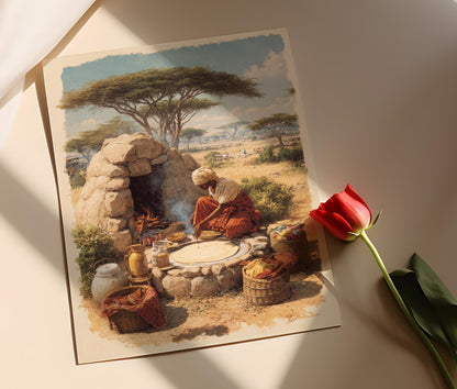 Affiche Femme Éthiopienne Cuisinant Injera – Art de Cuisine Traditionnelle