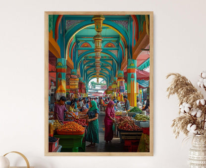 Affiche Kota Bharu – Poster Art du Marché Central avec des Étalages Vibrants