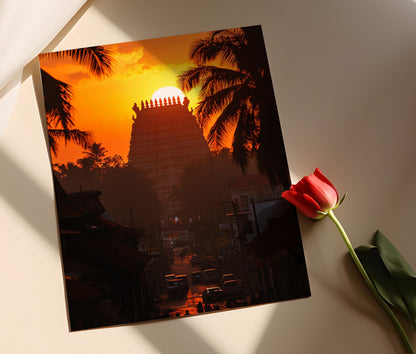 Affiche Trivandrum – Poster Silhouette du Temple Padmanabhaswamy au Couché de Soleil