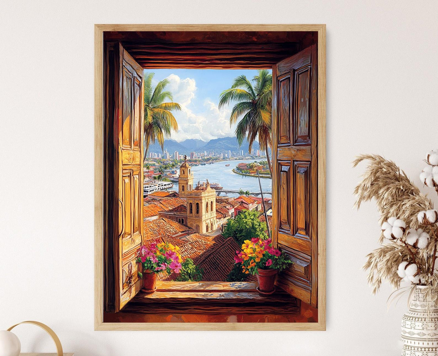 Affiche Guayaquil – Illustration de la fenêtre de la ville tropicale