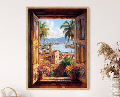 Affiche Guayaquil – Illustration de la fenêtre de la ville tropicale